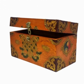 Boîte en bois tibétaine pour trésors rituels