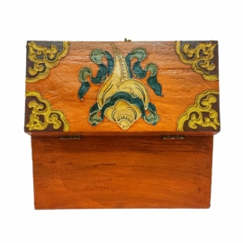 Boîte en bois tibétaine pour trésors rituels