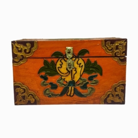 Boîte en bois tibétaine traditionnelle pour objets sacrés