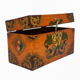 Boîte en bois tibétaine traditionnelle pour objets sacrés