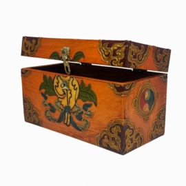 Boîte en bois tibétaine traditionnelle pour objets sacrés