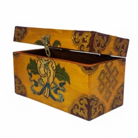 Boîte rituelle tibétaine en bois avec finition peinte