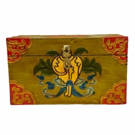 Boîte en bois rituelle tibétaine pour objets sacrés