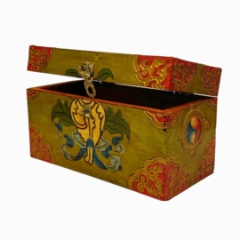 Boîte en bois rituelle tibétaine pour objets sacrés