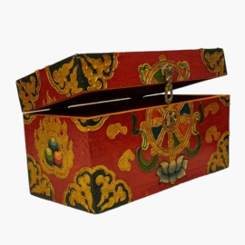 Boîte en bois rituelle tibétaine pour objets sacrés