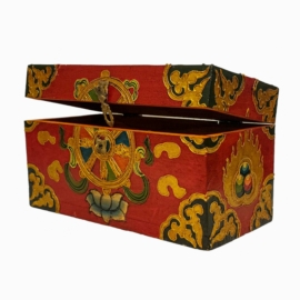 Boîte en bois rituelle tibétaine pour objets sacrés