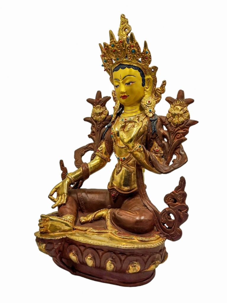 Green Tara Copper Statue with Gold Plating