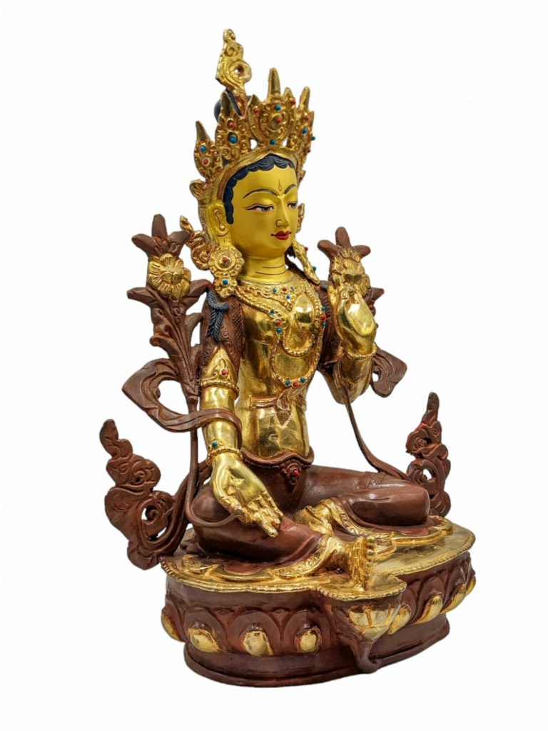 Green Tara Copper Statue with Gold Plating