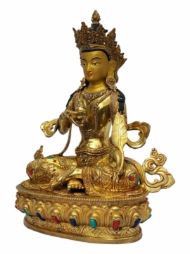 Statue en cuivre de Ksitigarbha – entièrement dorée avec un visage compatissant
