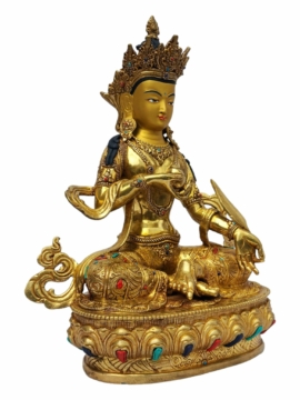 Statue en cuivre de Ksitigarbha – entièrement dorée avec un visage compatissant