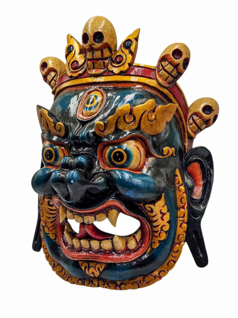 Máscara de madera de Bhairav - Colgante de pared en madera de álamo