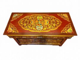 Table de méditation tibétaine avec un motif de poisson et de fleur