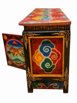 Cabinet en bois tibétain avec tigre et double dorje