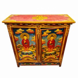 Cabinet tibétain en bois peint avec Bouddha