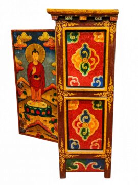 Cabinet tibétain en bois peint avec Bouddha