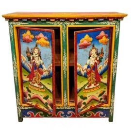 Cabinet en bois tibétain mettant en vedette Tara