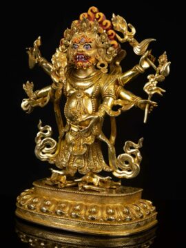 White Mahakala Copper Statue with Gold-Plated Face &ndash; Powerful Protector of Wealth