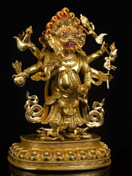 White Mahakala Copper Statue with Gold-Plated Face &ndash; Powerful Protector of Wealth