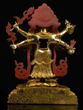 White Mahakala Copper Statue with Gold-Plated Face &ndash; Powerful Protector of Wealth