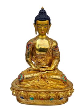 Statue en cuivre du Bouddha Amitabha avec un visage plaqué or