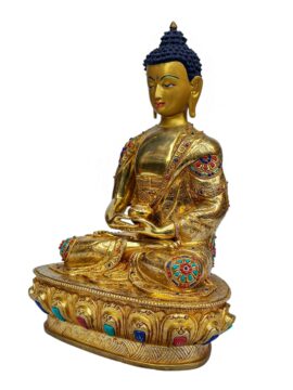 Statue en cuivre du Bouddha Amitabha avec un visage plaqué or