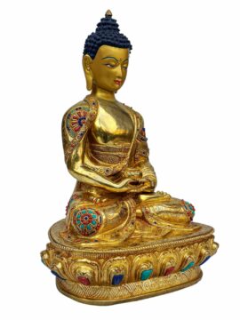 Statue en cuivre du Bouddha Amitabha avec un visage plaqué or
