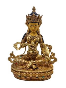 Statue en cuivre de Ksitigarbha – Gardien des âmes avec un visage plaqué or