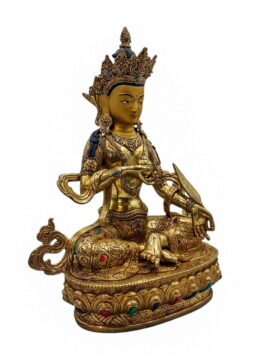Statue en cuivre de Ksitigarbha – Gardien des âmes avec un visage plaqué or