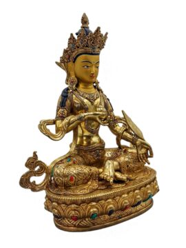 Statue en cuivre de Ksitigarbha – Gardien des âmes avec un visage plaqué or