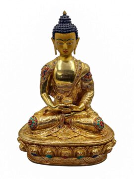 Statue de Bouddha Amitabha en cuivre – Fini plaqué or