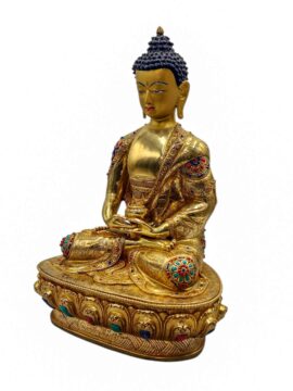 Statue de Bouddha Amitabha en cuivre – Fini plaqué or