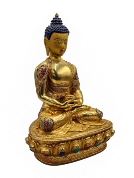 Statue de Bouddha Amitabha en cuivre – Fini plaqué or