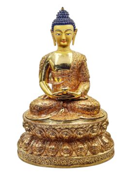 Statue d&rsquo;Amitabha Bouddha en cuivre avec un visage plaqué or