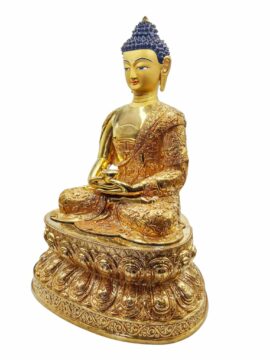 Statue d&rsquo;Amitabha Bouddha en cuivre avec un visage plaqué or