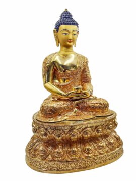 Statue d&rsquo;Amitabha Bouddha en cuivre avec un visage plaqué or