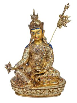 Statue en cuivre de Padmasambhava avec visage plaqué or