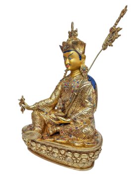 Statue en cuivre de Padmasambhava avec visage plaqué or