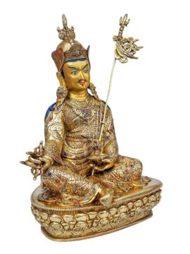 Statue en cuivre de Padmasambhava avec visage plaqué or