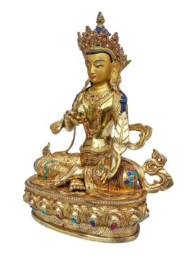 Statue en cuivre de Ksitigarbha avec visage plaqué or