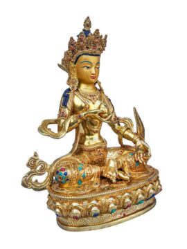 Statue en cuivre de Ksitigarbha avec visage plaqué or