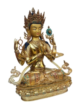 Statue de Chenrezig avec un visage doré en cuivre