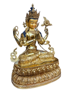 Statue majestueuse de Chenrezig – Bodhisattva de la compassion en cuivre, fabriquée à la main au Népal