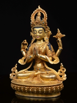 Statue de Chenrezig – Cuivre avec Visage Doré