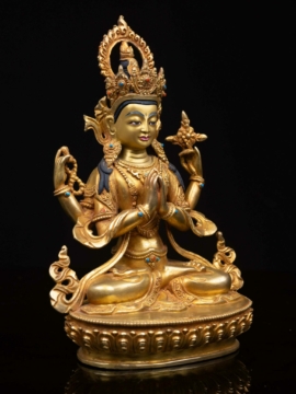 Statue de Chenrezig – Cuivre avec Visage Doré