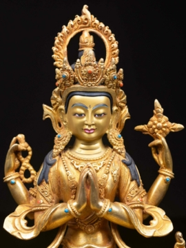 Statue de Chenrezig – Cuivre avec Visage Doré