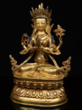Statue en cuivre de Chenrezig – Bodhisattva de la compassion