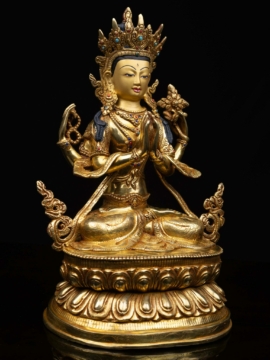 Statue en cuivre de Chenrezig – Bodhisattva de la compassion