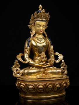 Statue de Bouddha en cuivre Aparimita – Visage doré