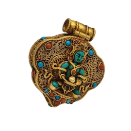 Boîte Ghau tibétaine en argent avec plaquage en or