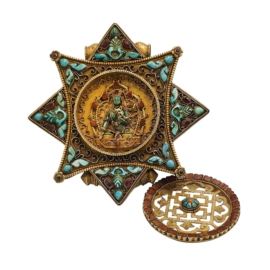 Boîte en argent tibétaine Ghau avec motif de mandala